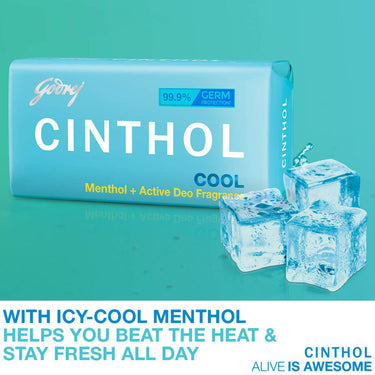 Cinthol Cool Soap, 100g (Pack of 8) | with Icy-cool Menthol | Soaps For Bath | Grade 1 Soap | For All Skin Types